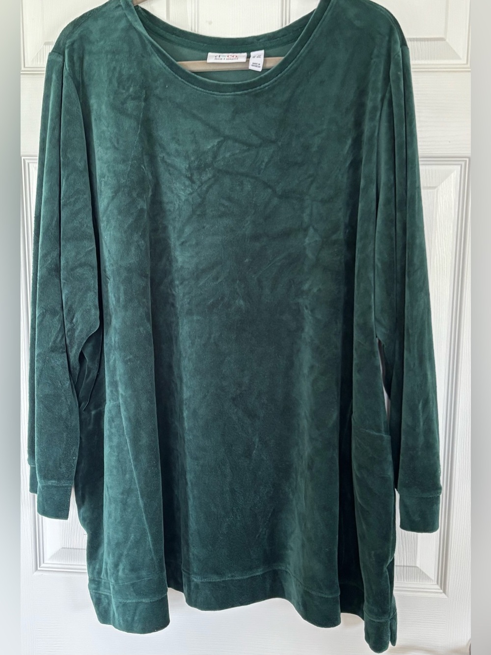 Denim&Co Forest Green Plush Pullover Sweatshirt
